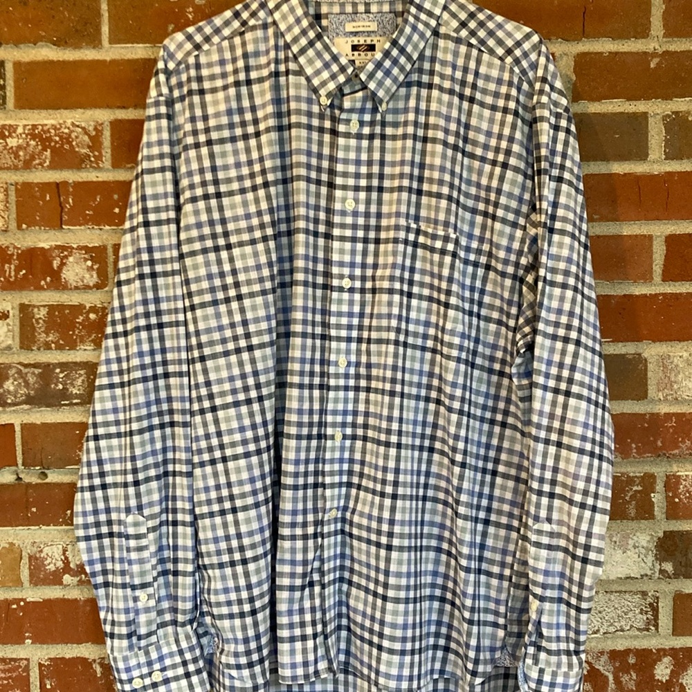 Joseph Abboud Mens Button Down Blue and White Checked Size XXL